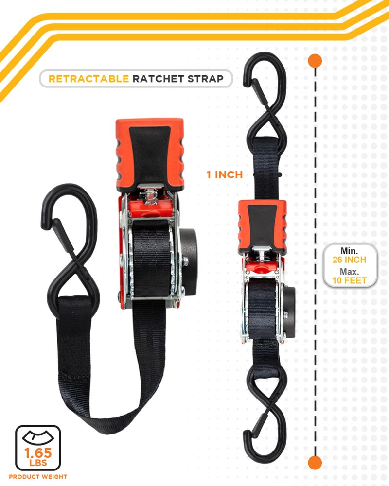 Strapinno أشرطة سقاطة قابلة للسحب من Strapinno بطول 1 × 10 أقدام مع مقابض فولاذية مطلية بالمطاط للدراجات النارية Jetski Kayak بقوة كسر 1 500 رطل/680 كجم - Image 3